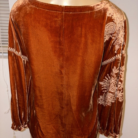 Sundance Brown Velvet Embroidered Top Peasant Boho PXXS - Picture 4 of 5
